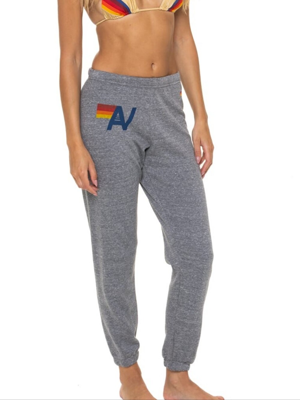 Aviator Nation Heather Gray Retro Stripe Logo Joggers Unisex Size Small